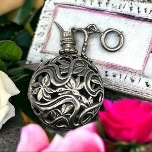 Vtg Signed Sterling Silver Victorian Repousse Teapot Jug Pitcher Charm Pendant